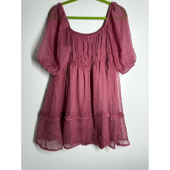 Nevena Rae Swiss Dot Ruffle Trimmed Mini Dress Dust Pink Size L Lined See Notes - Picture 4 of 15